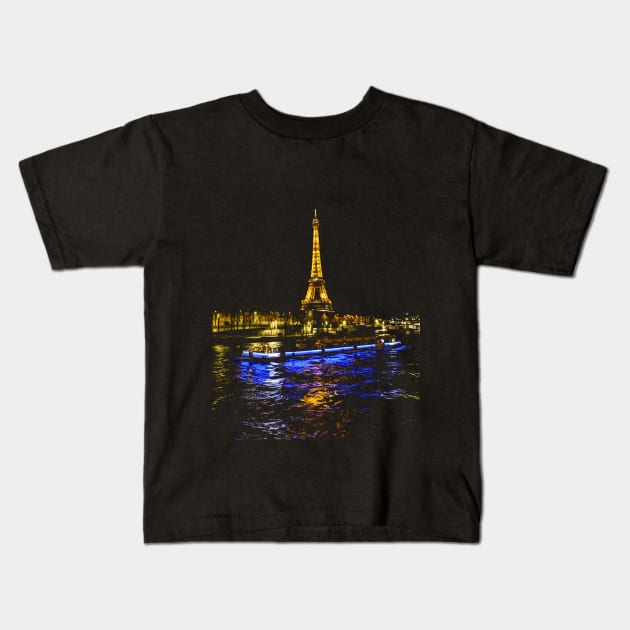 Eiffel Tower Reflection at Night Kids T-Shirt by paulponte